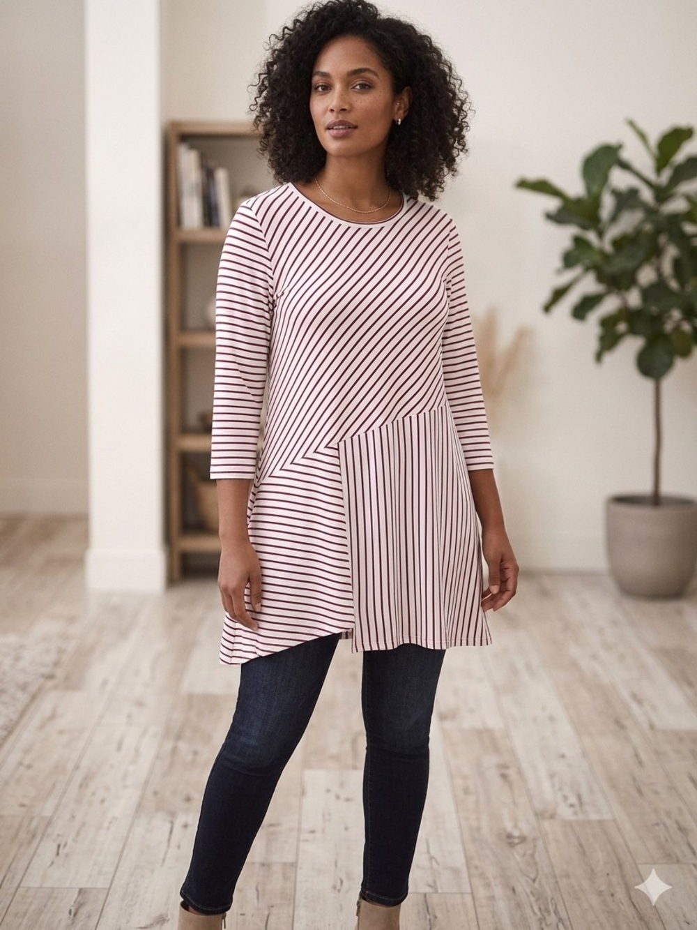 Blue Sky Red & White Striped Asymmetrical Tunic Size Med